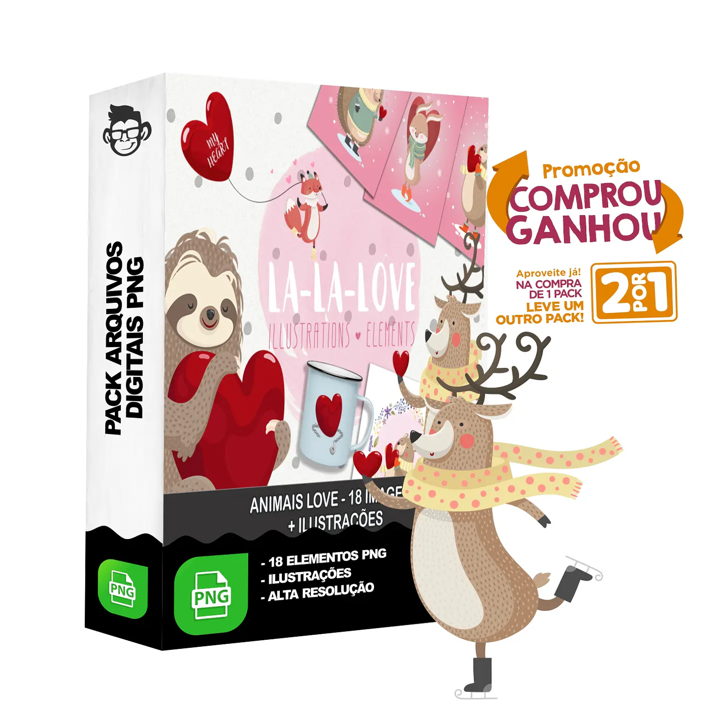 Kit Digital Animais Love sem fundo Png 1