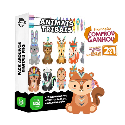 Kit Digital Animais Tribais sem fundo Png