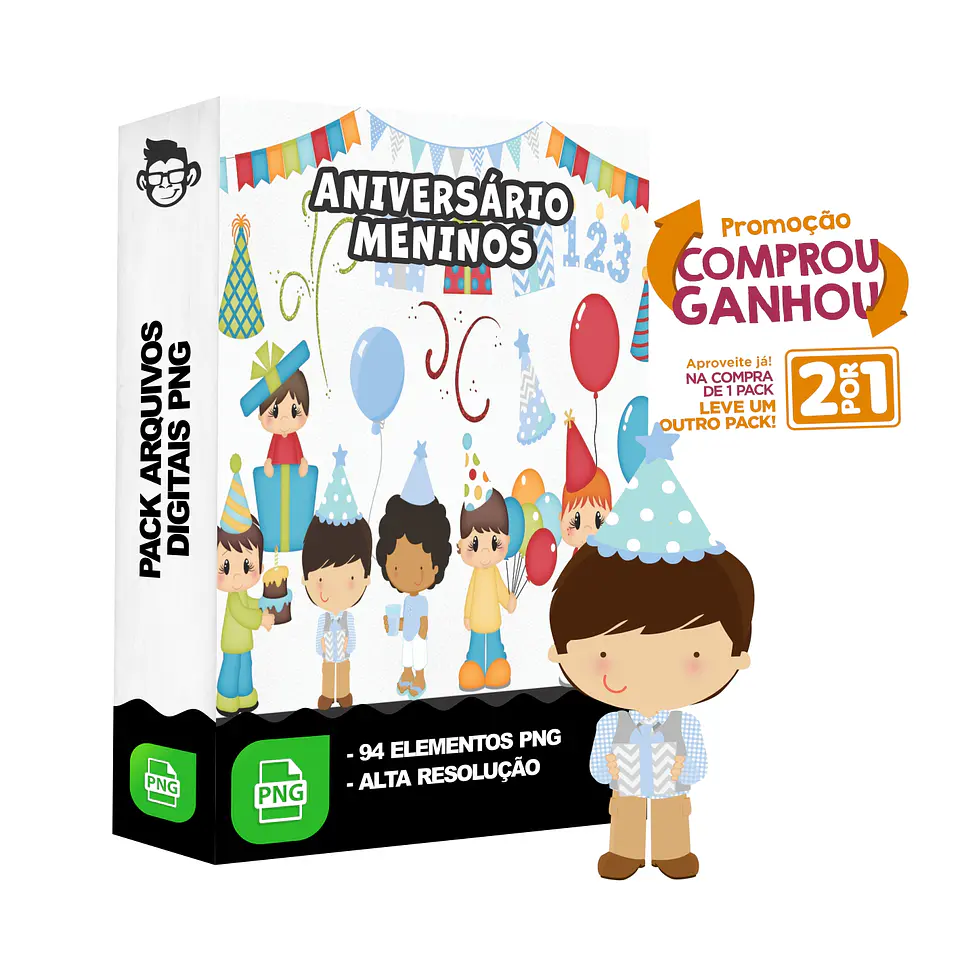 Kit Digital Aniversário Meninos sem fundo Png 1