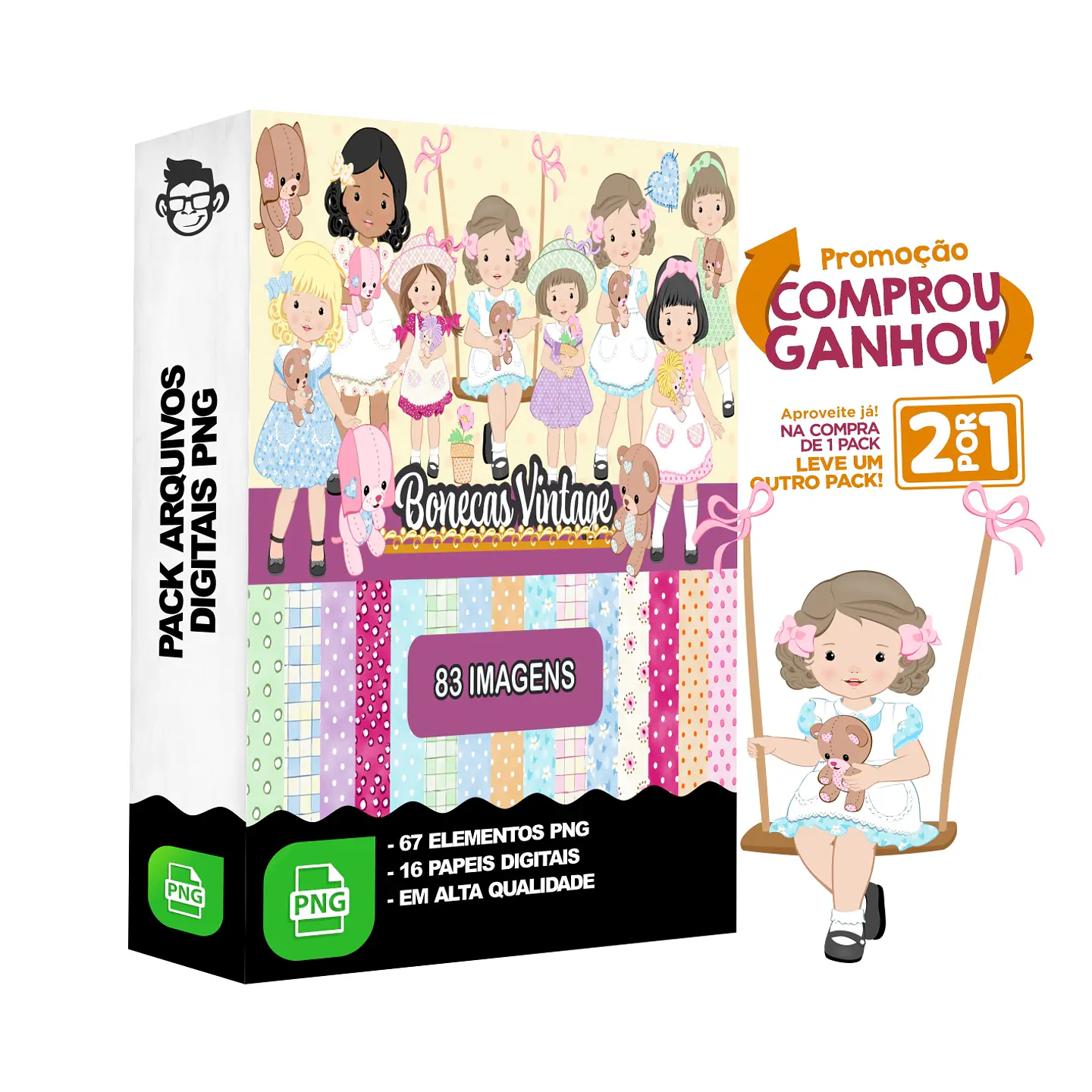 Kit Digital Bonecas Vintage sem fundo Png 1