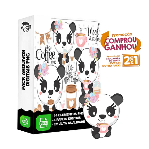 Kit Digital Panda Café sem fundo Png
