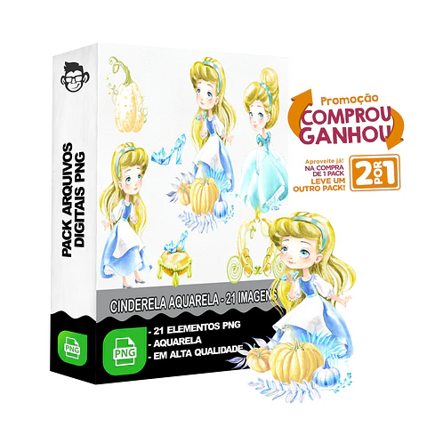 Kit Digital Cinderela Aquarela sem fundo Png