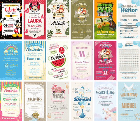 Pack Canva Convites Infantis Templates Editáveis 30 Artes