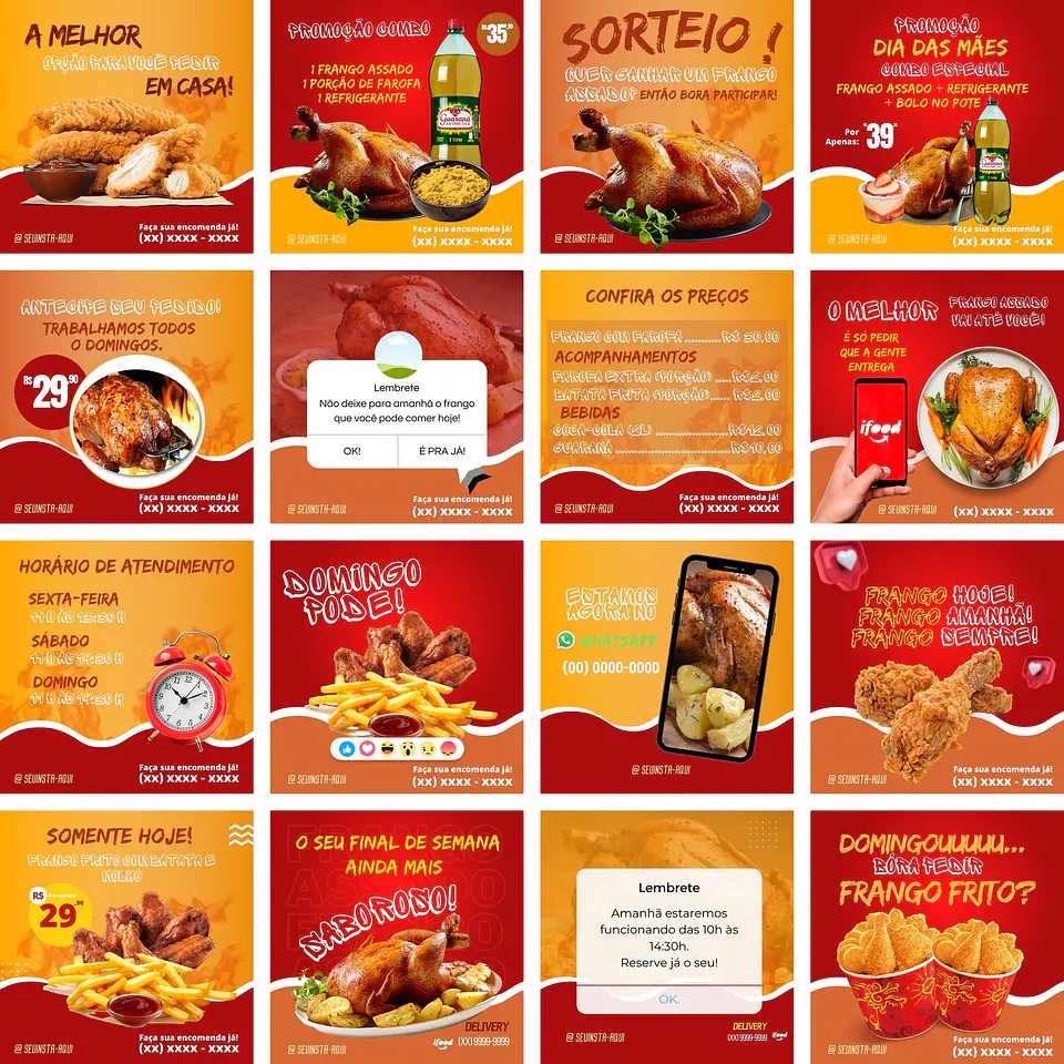 Pack Canva Frango Assado e Frito Templates Editáveis 100 Artes + Bônus 1