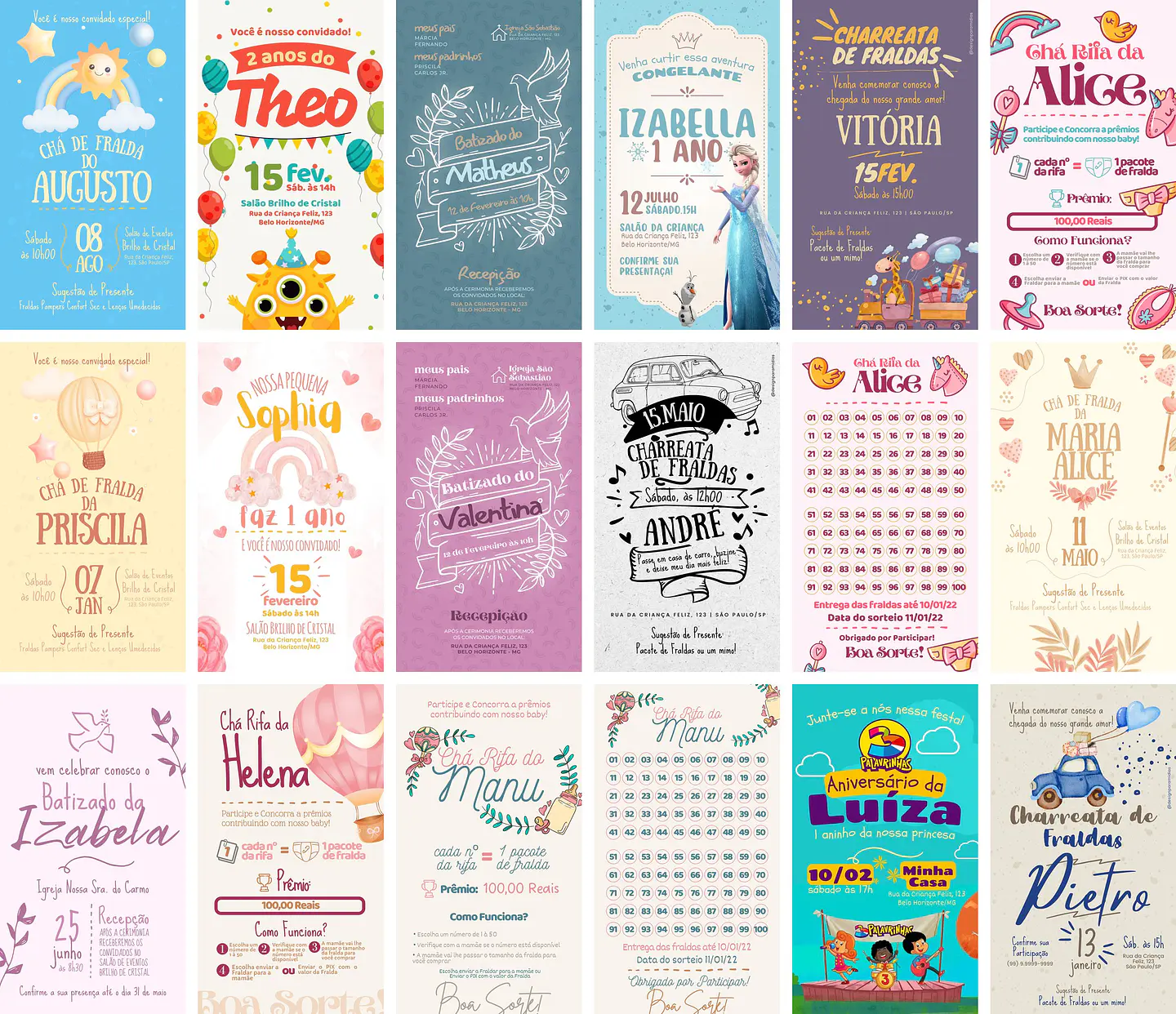 Pack Canva Convites Infantis Templates Editáveis 30 Artes 2