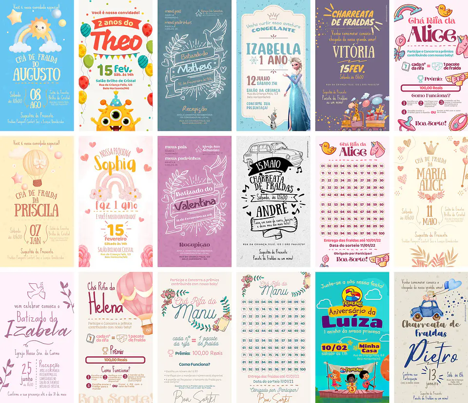 Pack Canva Convites Infantis Templates Editáveis 30 Artes 2