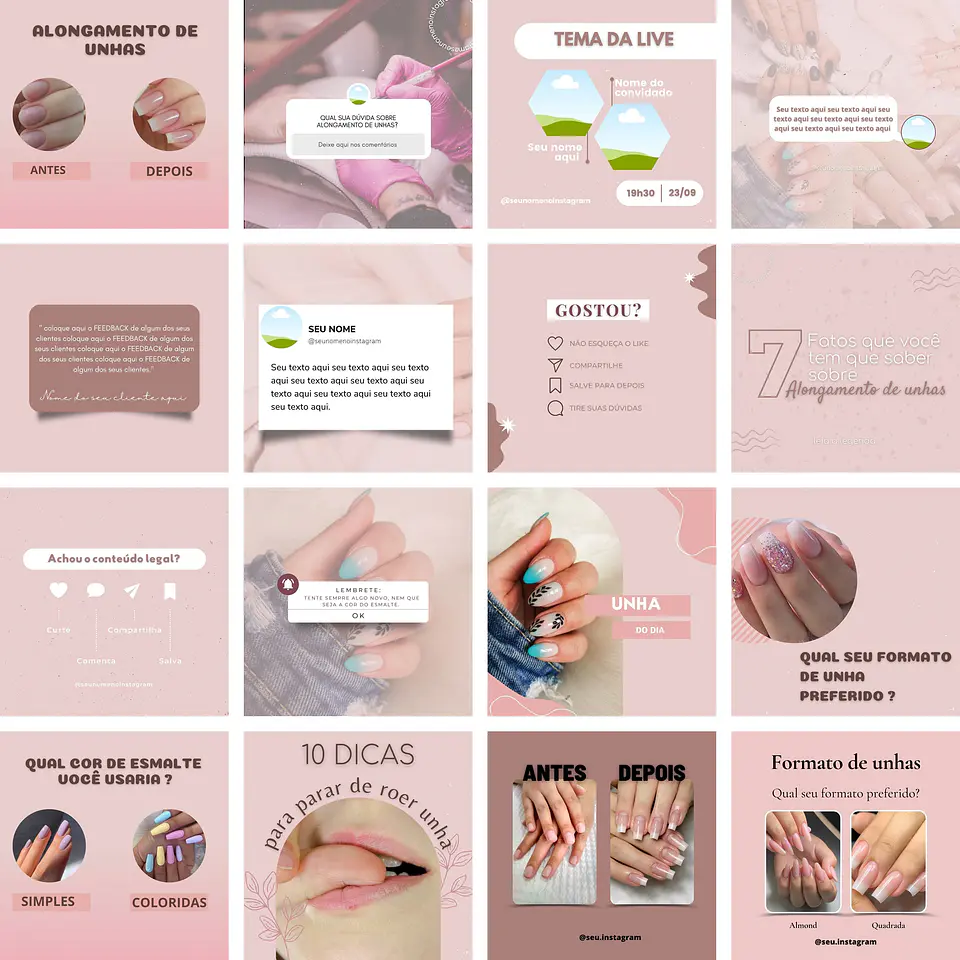 Pack Canva Manicure e Pedicure Templates Editáveis 100 Artes + Bônus 1