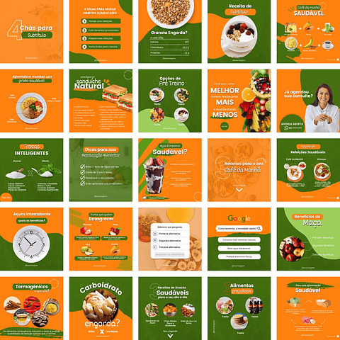 Pack Canva Nutricionista Nutrição Templates Editáveis 50 Artes + Bônus