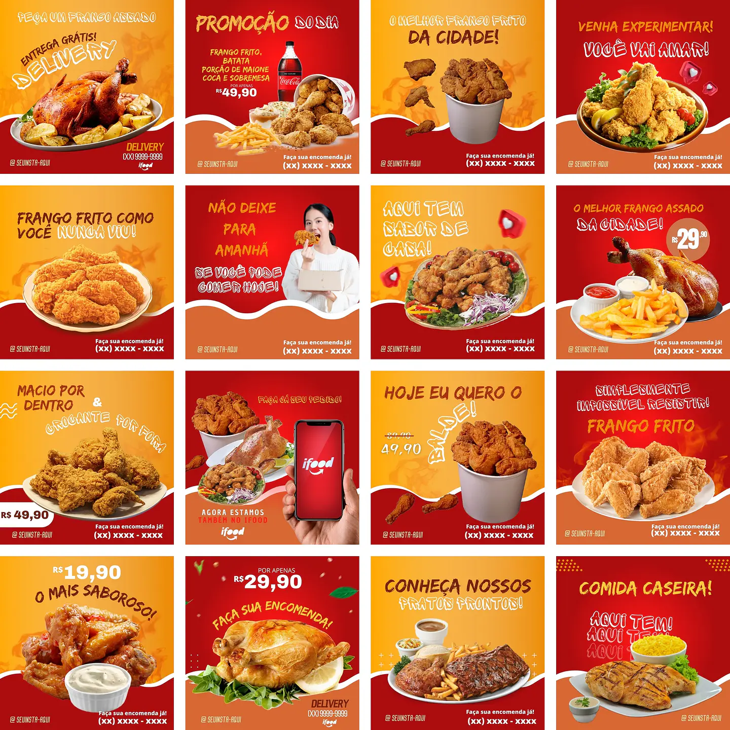 Pack Canva Frango Assado e Frito Templates Editáveis 100 Artes + Bônus 2