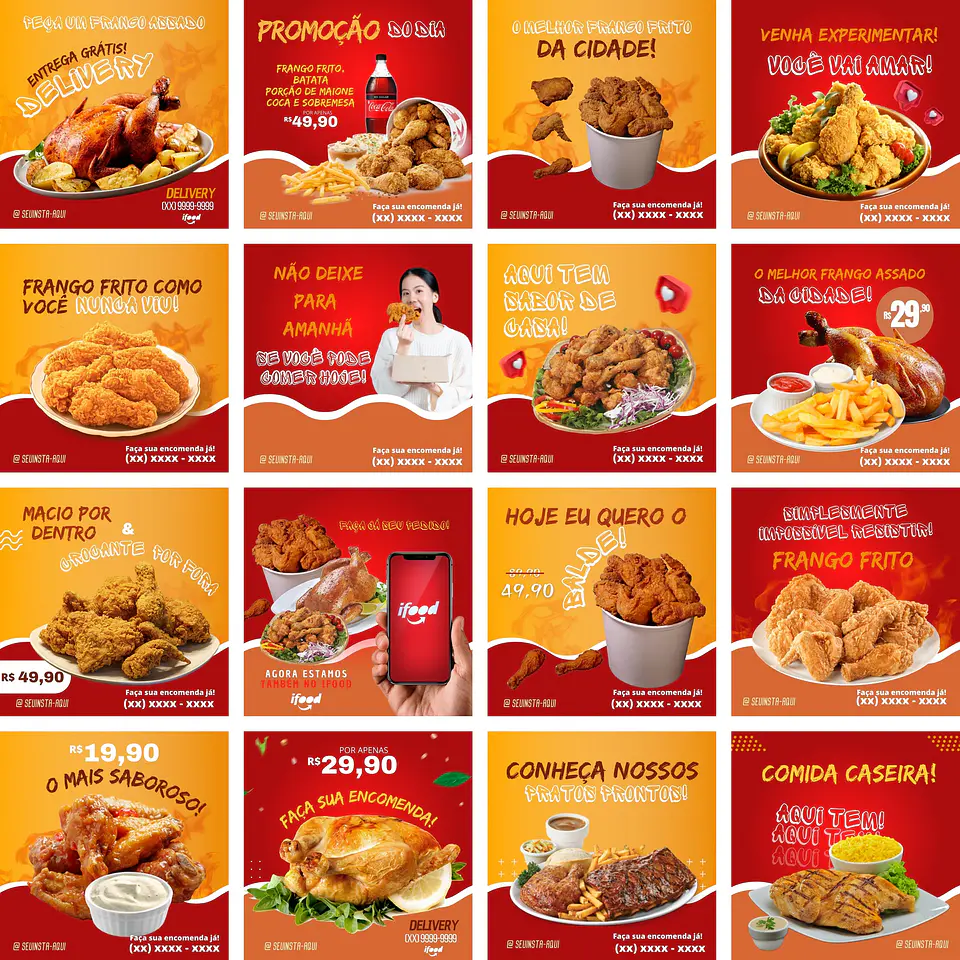 Pack Canva Frango Assado e Frito Templates Editáveis 100 Artes + Bônus 2