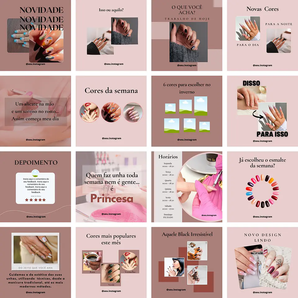 Pack Canva Manicure e Pedicure Templates Editáveis 100 Artes + Bônus 4
