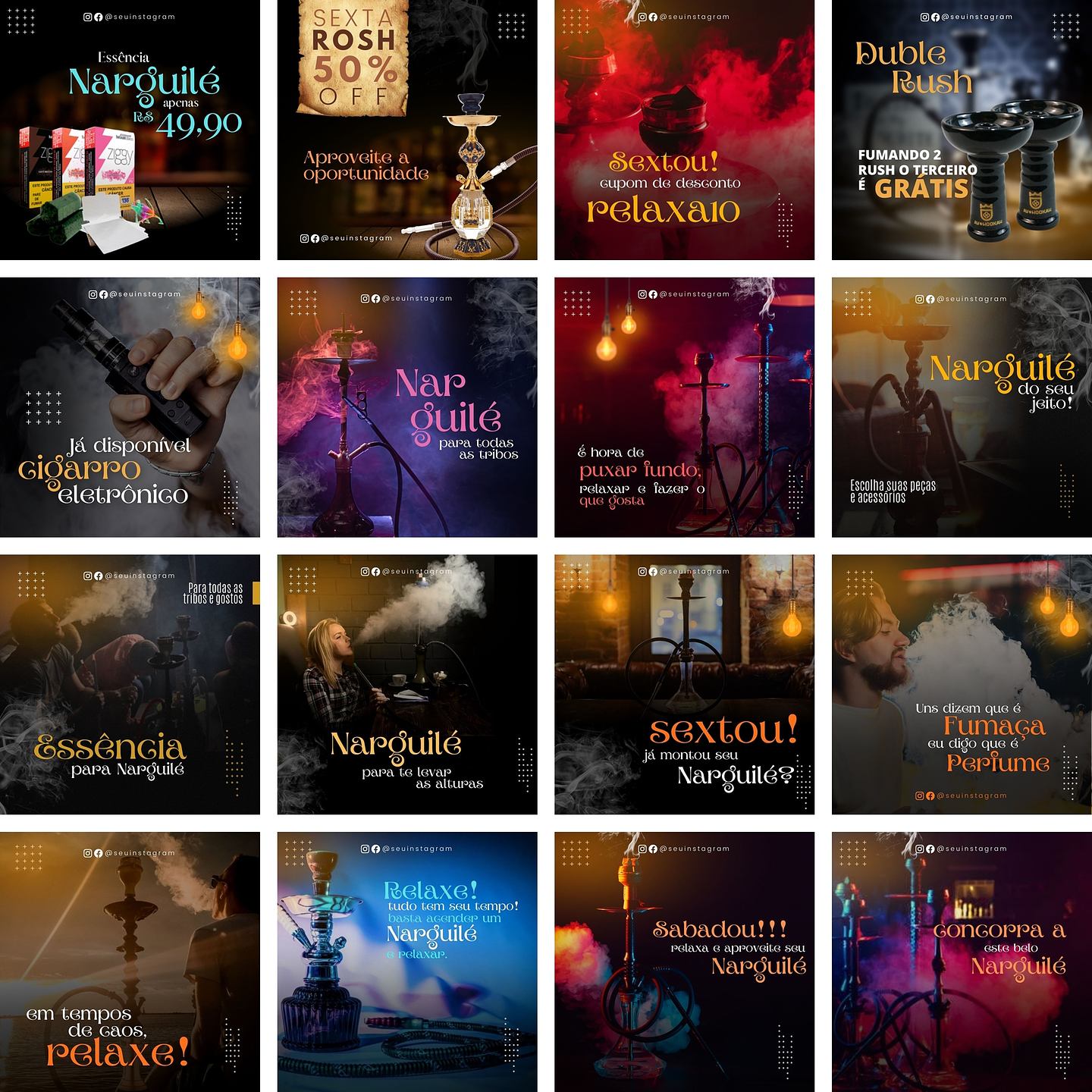 Pack Canva Tabacaria Narguilé Templates Editáveis 30 Artes + Bônus 2