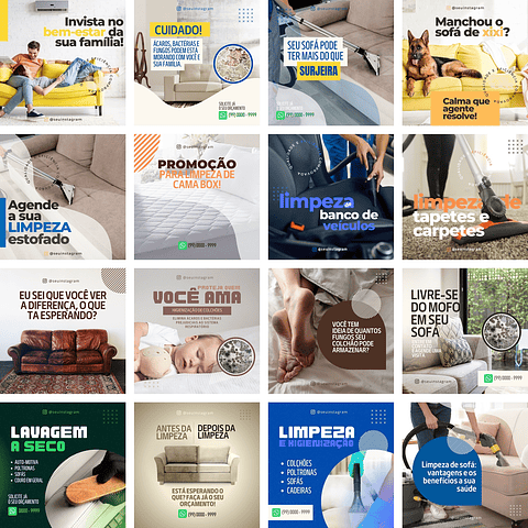 Pack Canva Limpeza de Estofados Templates Editáveis 30 Artes + Bônus