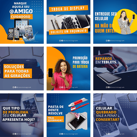 Pack Canva Assistências Técnicas de Celular Templates Editáveis 25 Artes + Bônus