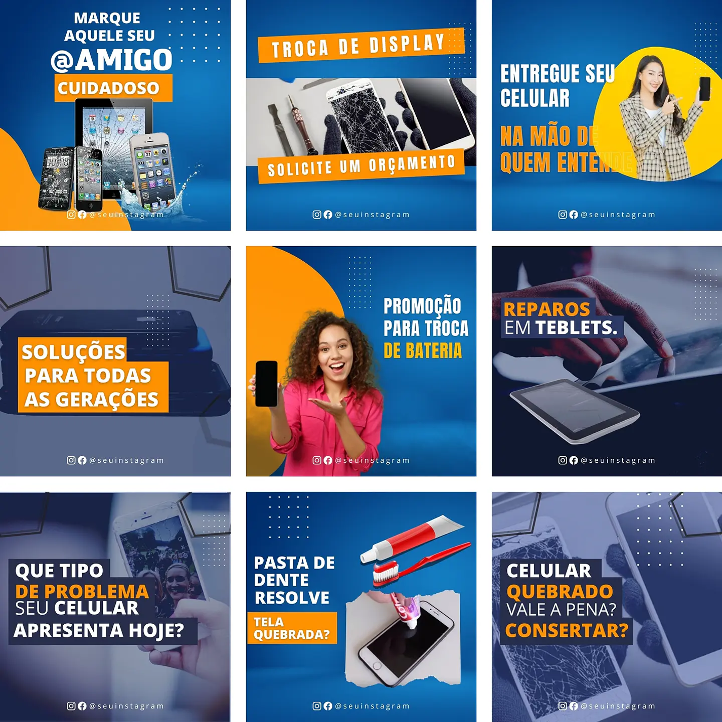 Pack Canva Assistências Técnicas de Celular Templates Editáveis 25 Artes + Bônus 1