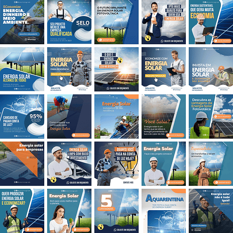 Pack Canva Energia Solar Templates Editáveis 25 Artes + Bônus