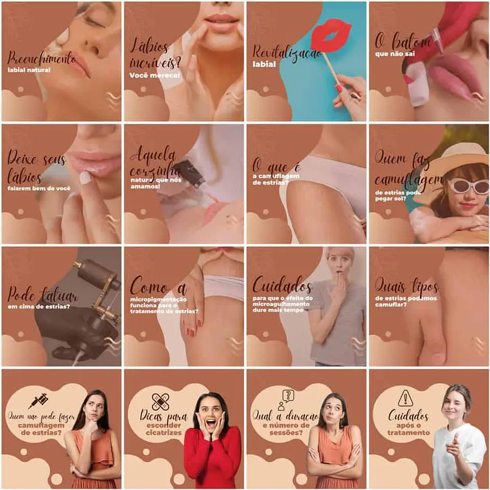 Pack Canva Micropigmentação Templates Editáveis 200 Artes + Legendas 10