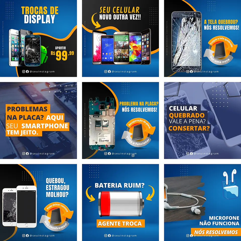 Pack Canva Assistências Técnicas de Celular Templates Editáveis 25 Artes + Bônus 3