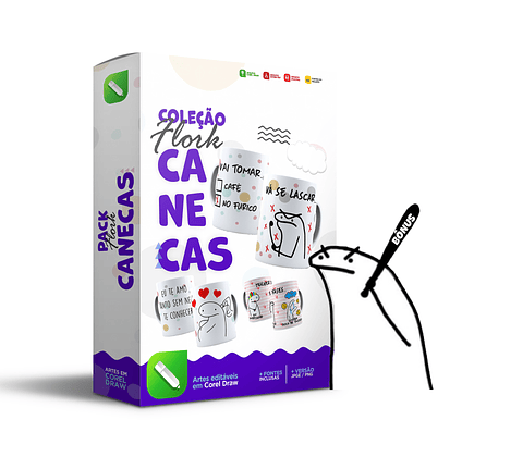 110 Artes Caneca Flork Editável em Corel Draw + Png