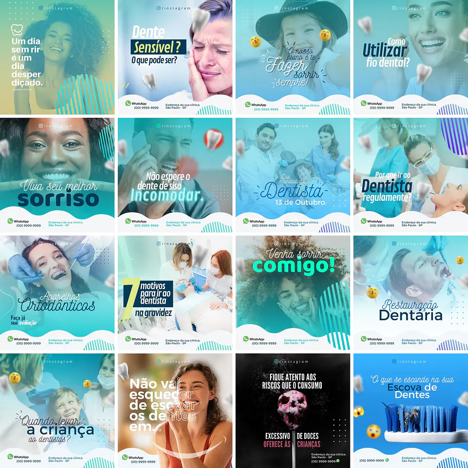 Pack Canva Dentista Odonto Templates Editáveis 90 Artes + Bônus 1