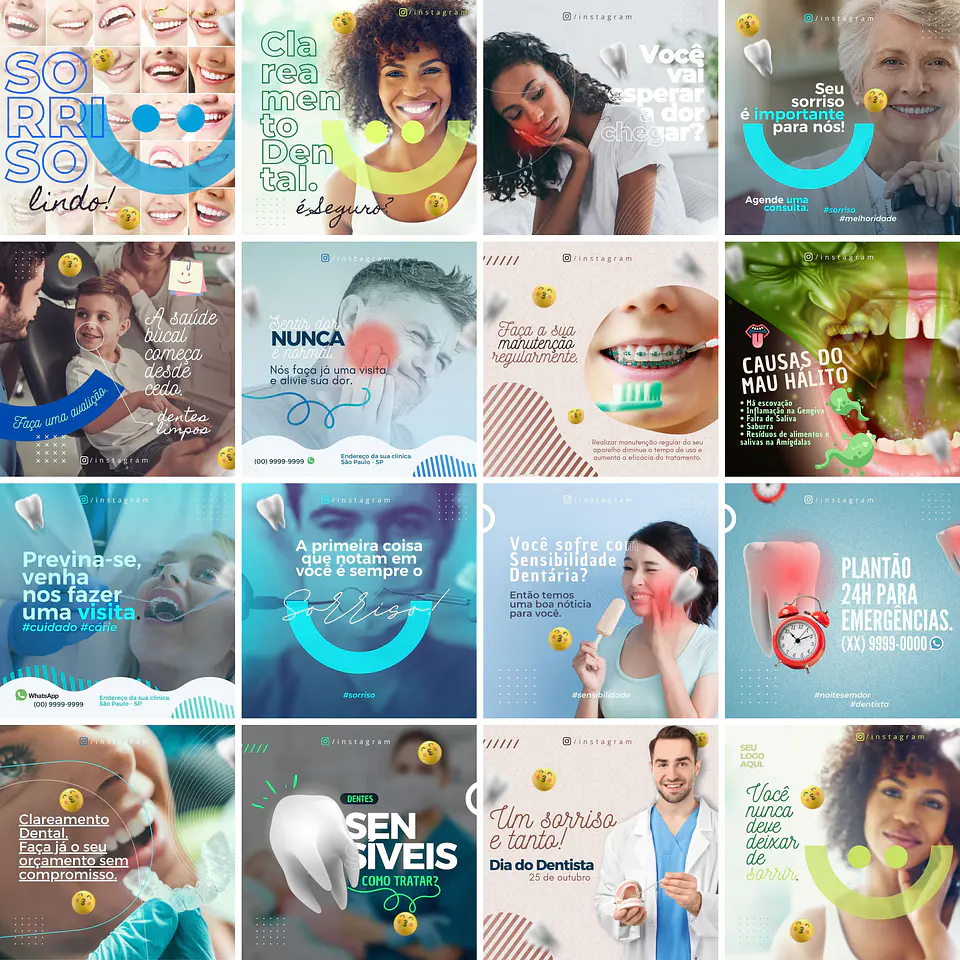 Pack Canva Dentista Odonto Templates Editáveis 90 Artes + Bônus 2