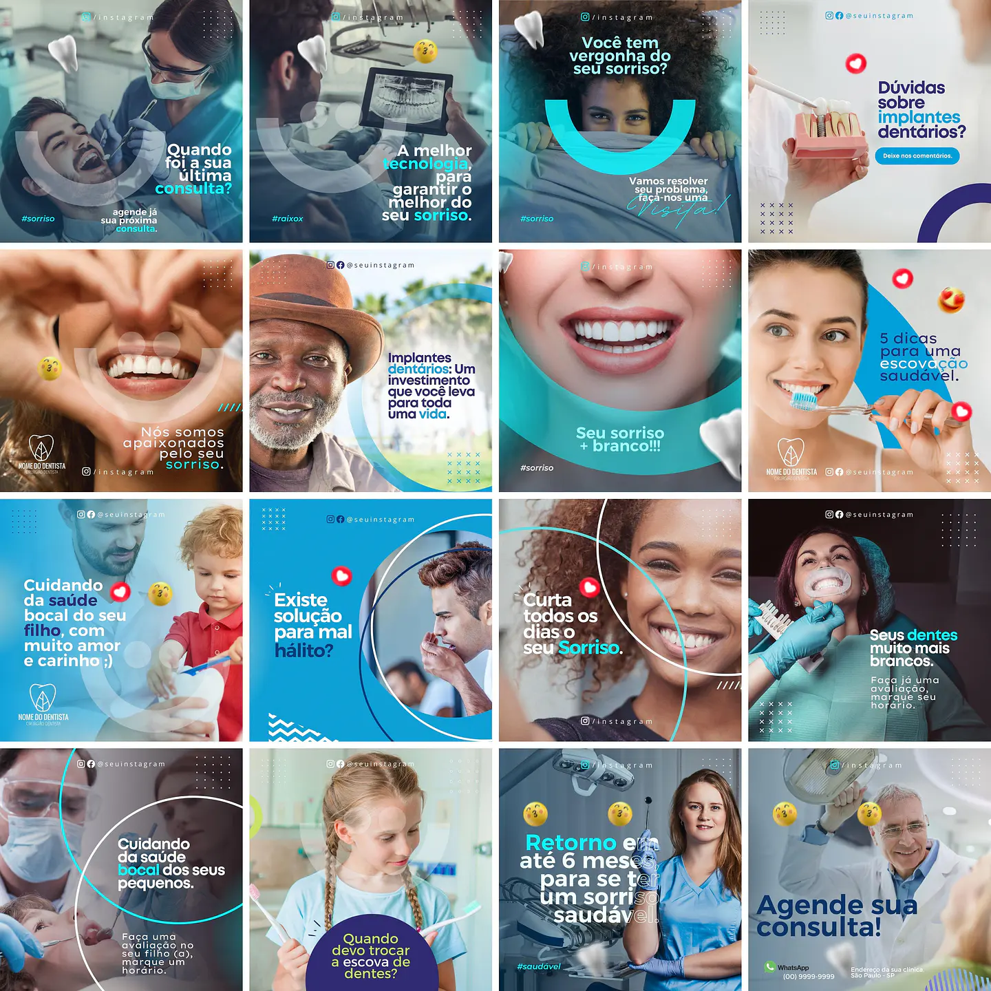 Pack Canva Dentista Odonto Templates Editáveis 90 Artes + Bônus 3