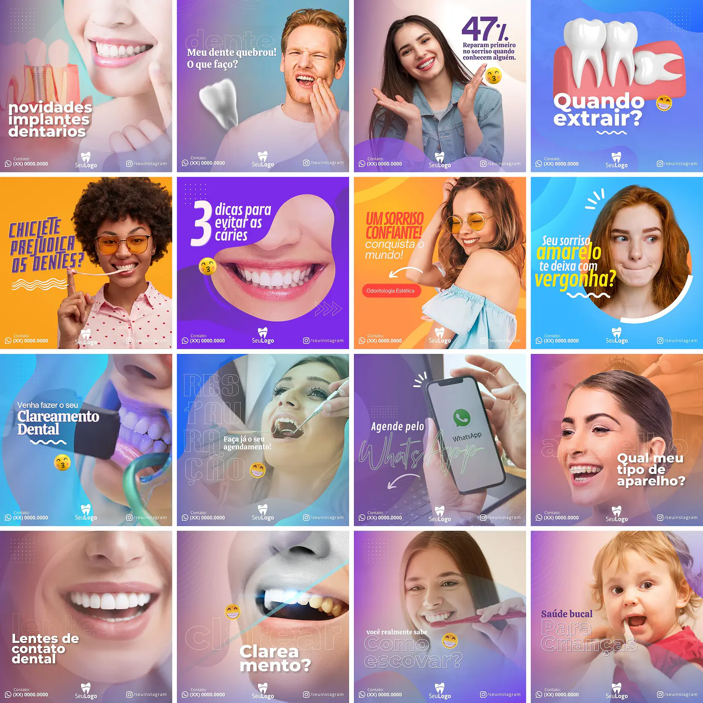 Pack Canva Dentista Odonto Templates Editáveis 90 Artes + Bônus 4