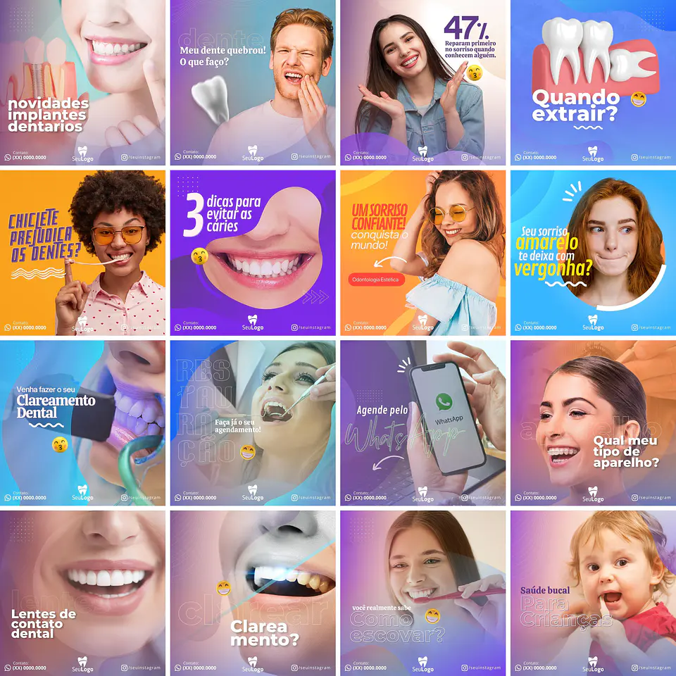 Pack Canva Dentista Odonto Templates Editáveis 90 Artes + Bônus 4