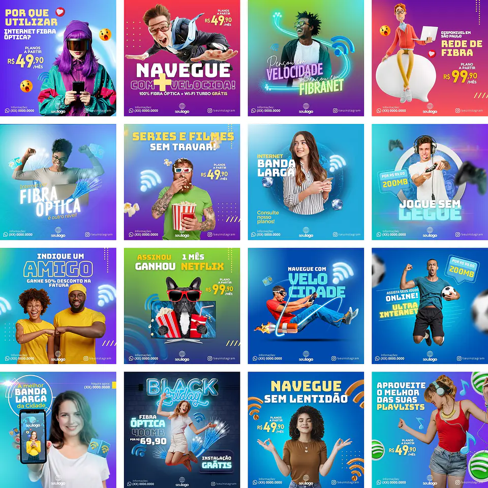 Pack Canva Provedor de Internet 4.0 Templates Editáveis 40 Artes + Bônus 1