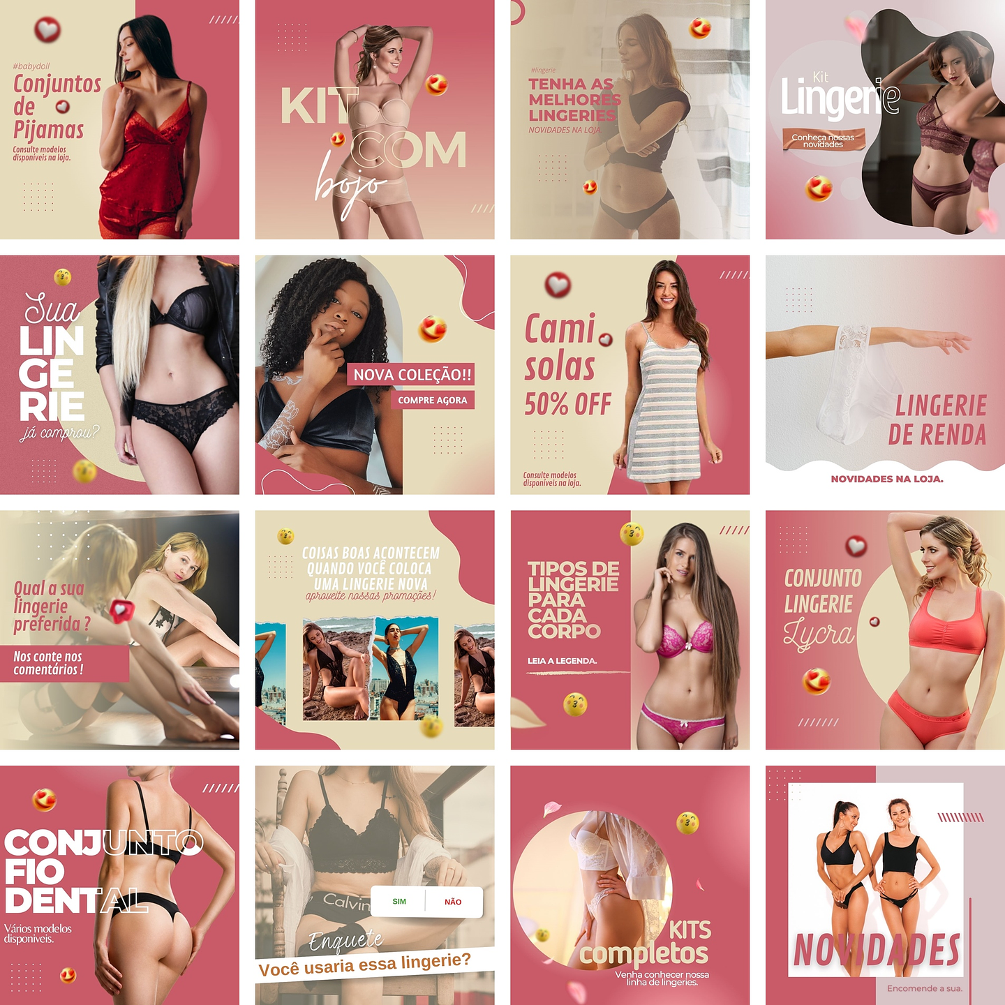 Pack Canva Loja de Lingerie Moda Íntima Templates Editáveis 30 Artes + Bônus 1