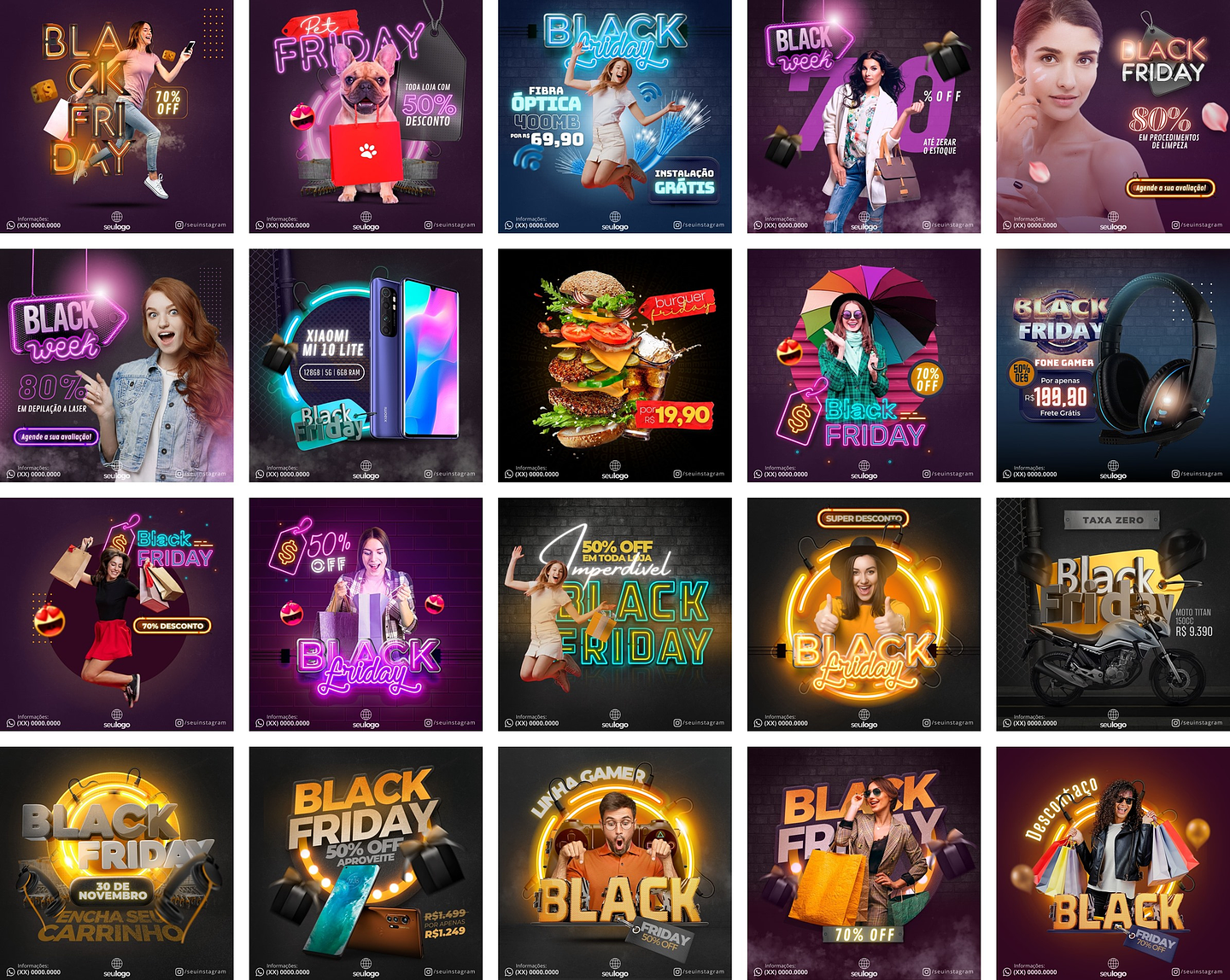 Pack Canva Black Friday Ofertas 3.0 Templates Editáveis 20 Artes + Bônus 1