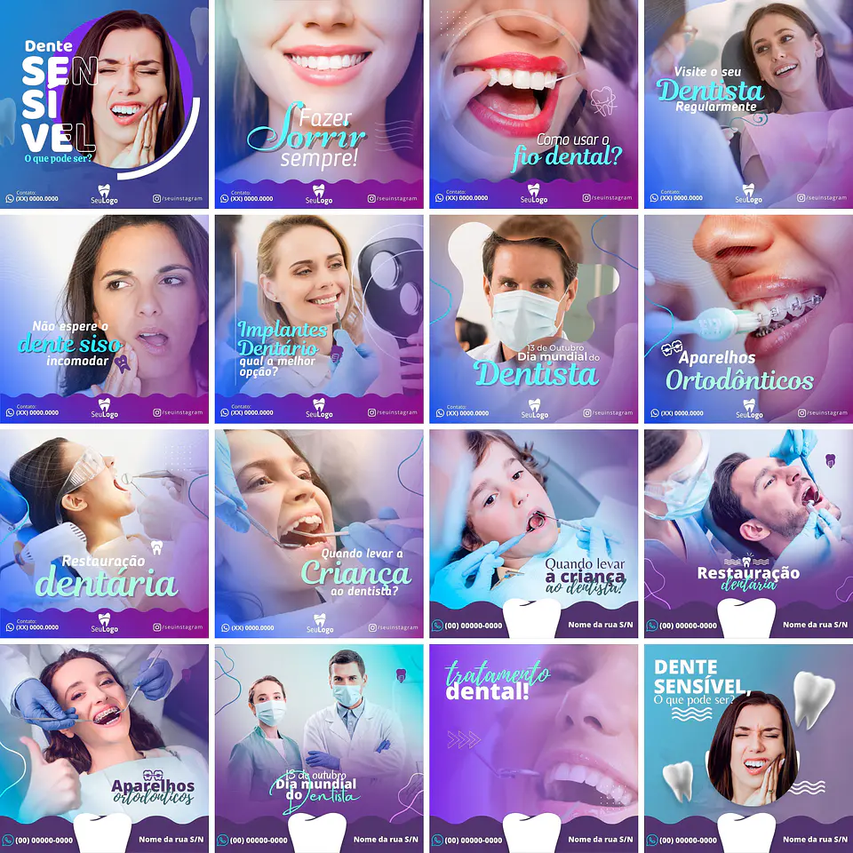 Pack Canva Dentista Odonto Templates Editáveis 90 Artes + Bônus 5