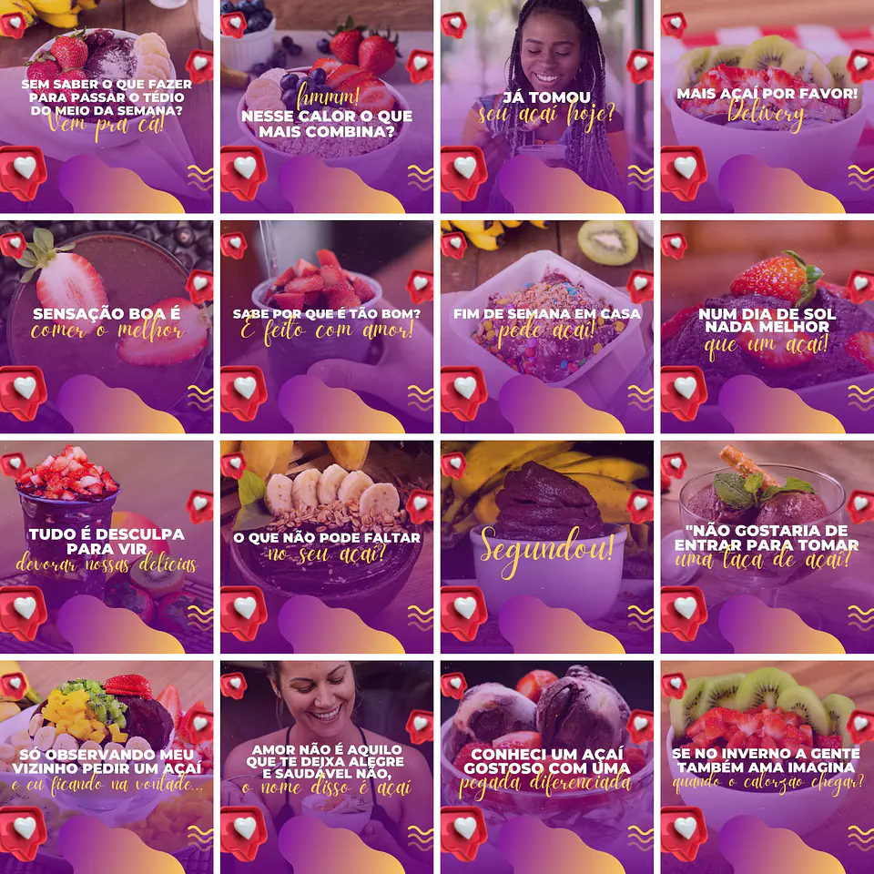 Pack Canva Açaí Templates Editáveis 200 Artes + Legendas 7