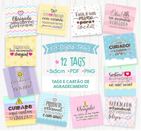 Pacote Artes para Cartões de Agradecimento e Tags em JPG