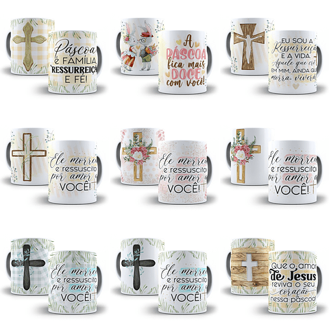 32 Artes para Caneca Páscoa Abençoada Editável em Corel Draw