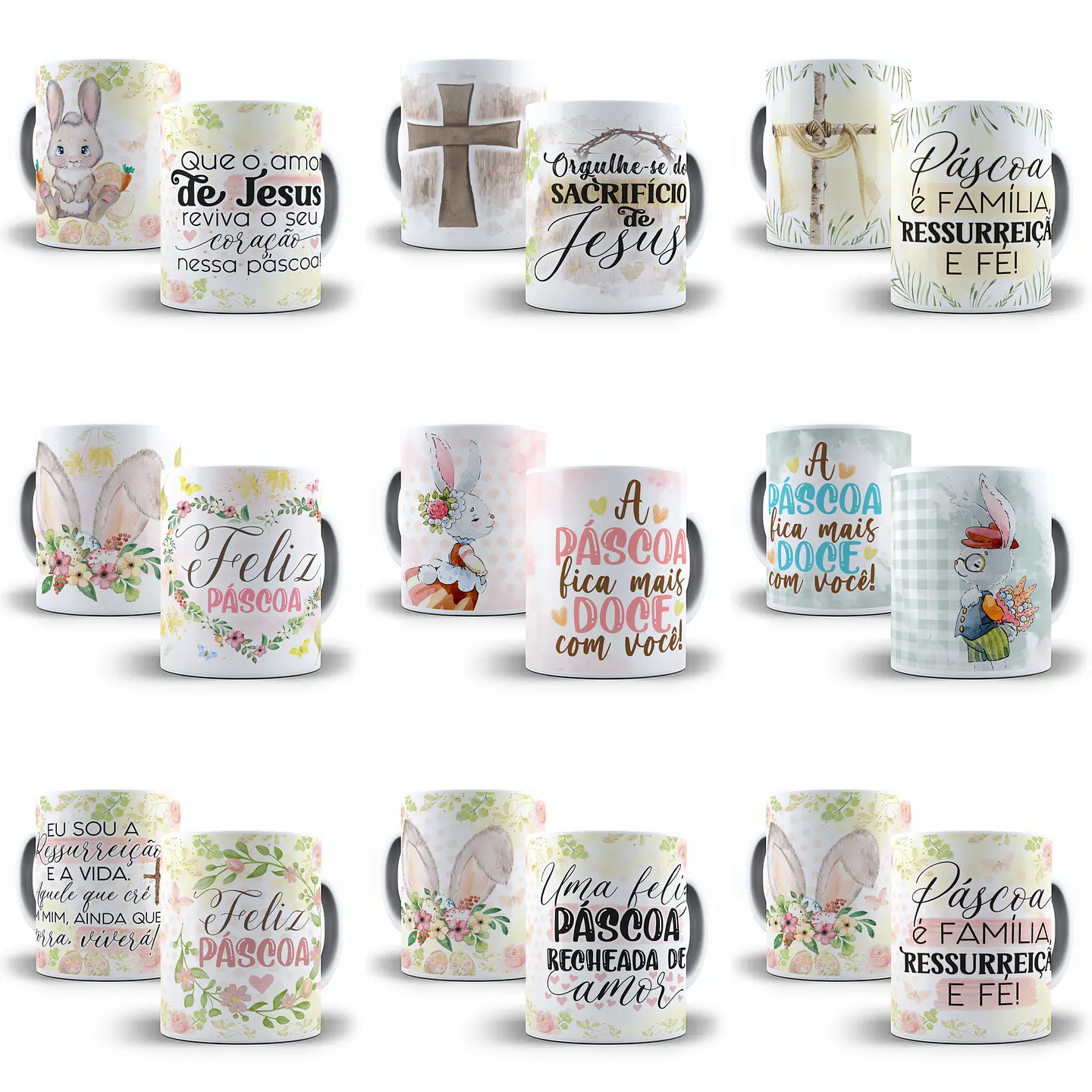 32 Artes para Caneca Páscoa Abençoada Editável em Corel Draw 2