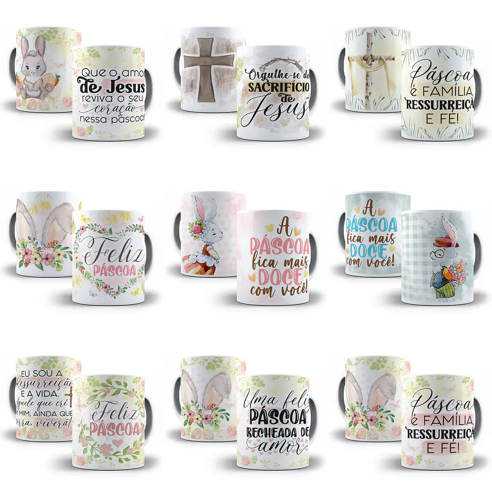 32 Artes para Caneca Páscoa Abençoada Editável em Corel Draw 2