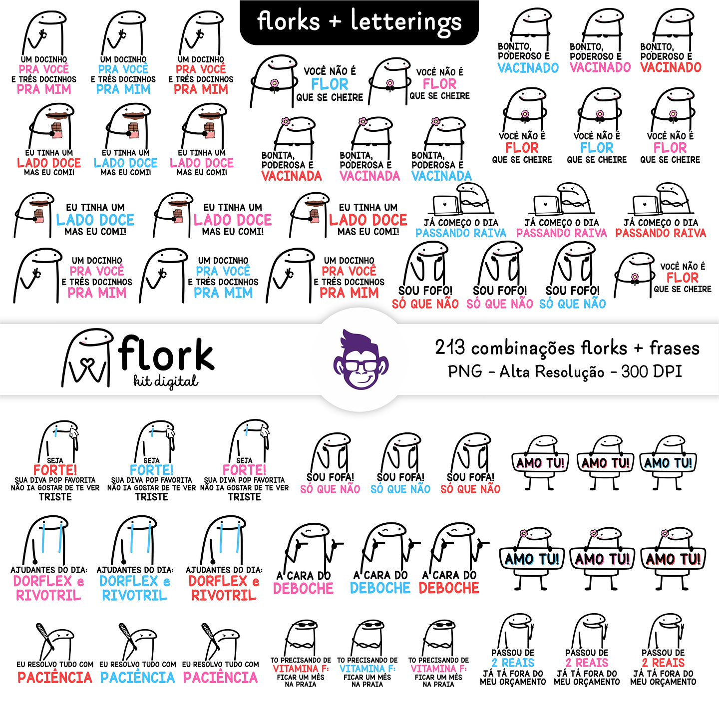 Kit Digital Flork Bento Memes sem fundo 519 Arquivos Png 5