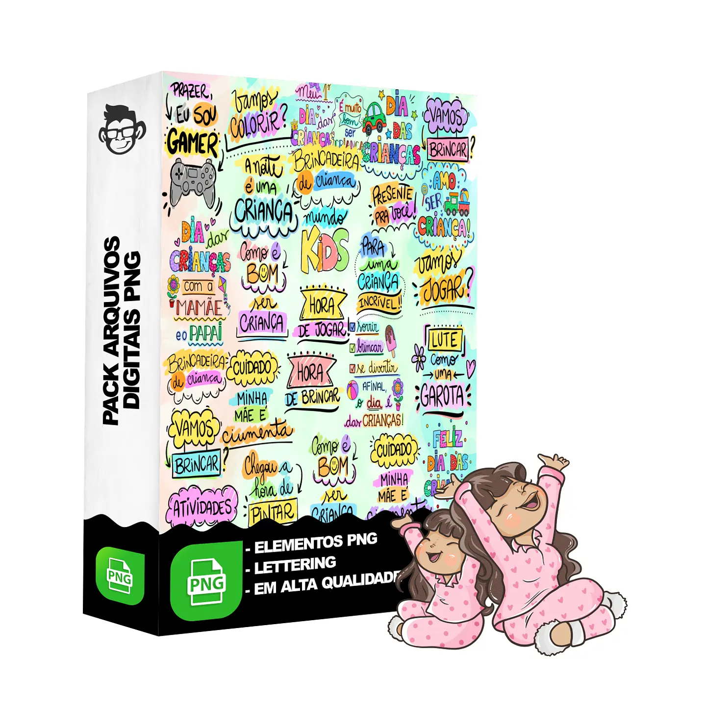 Kit Digital Lettering Frases Dia das Crianças Arquivos sem fundo Png 1