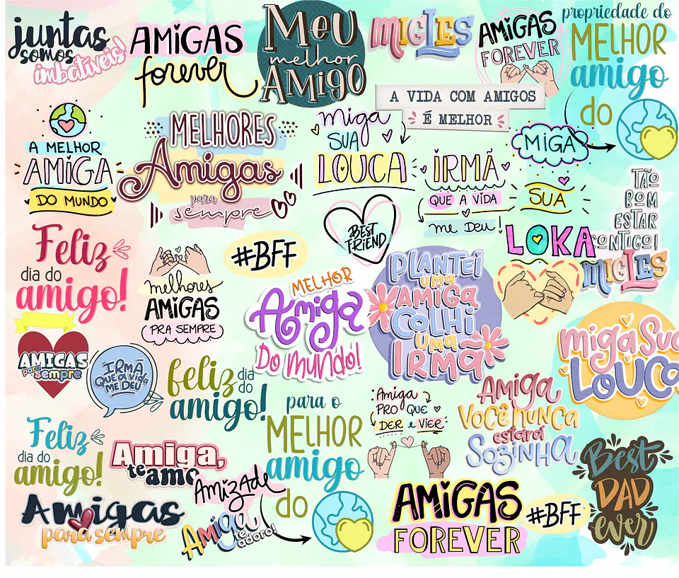Kit Digital Lettering Frases Amizade Amigos Arquivos sem fundo Png  2