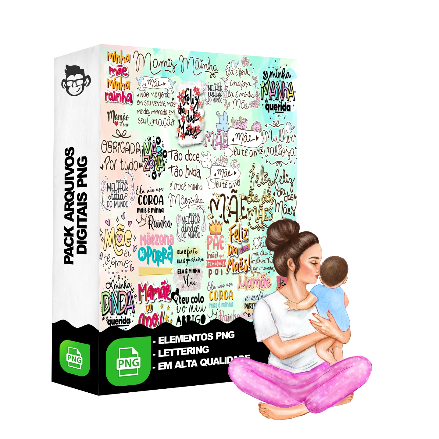 Kit Digital Lettering Frases Dia das Mães Arquivos sem fundo Png 1