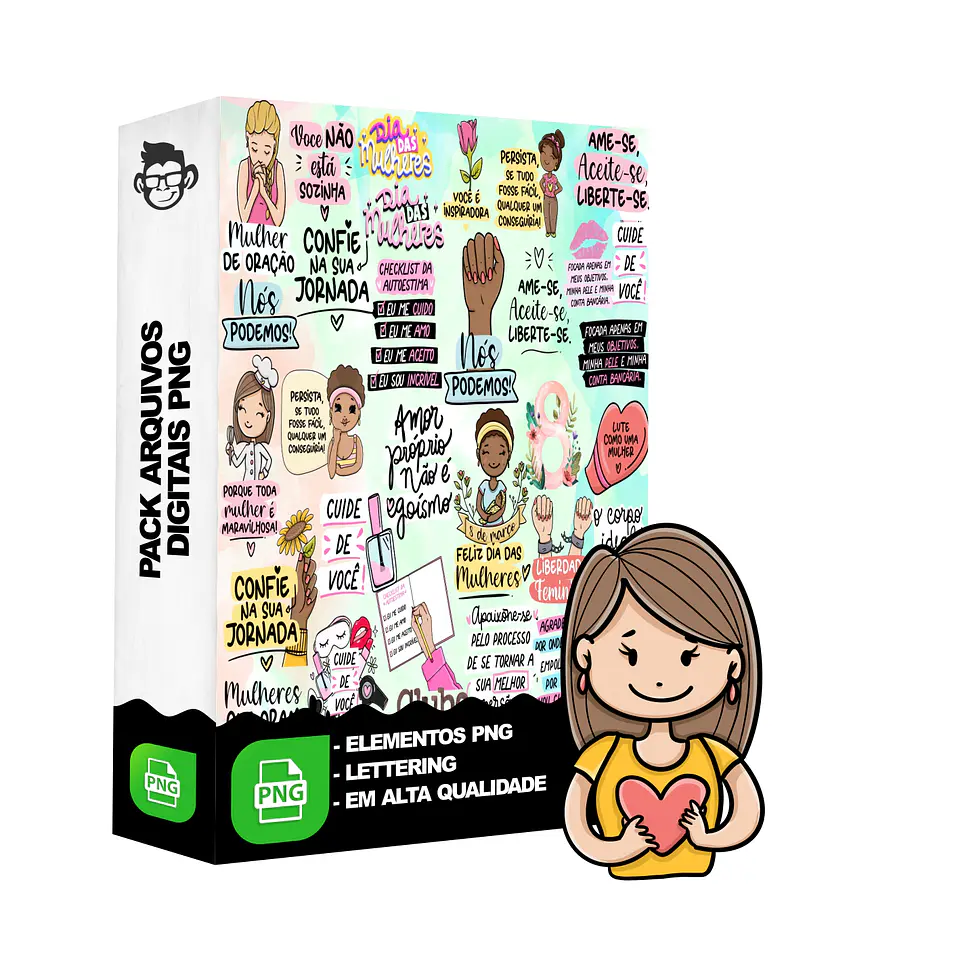 Kit Digital Lettering Frases Dia das Mulheres Arquivos sem fundo Png 1