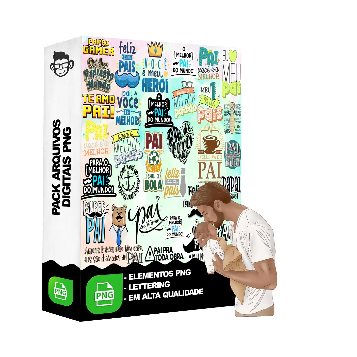 Kit Digital Lettering Frases Dia dos Pais Arquivos sem fundo Png 1