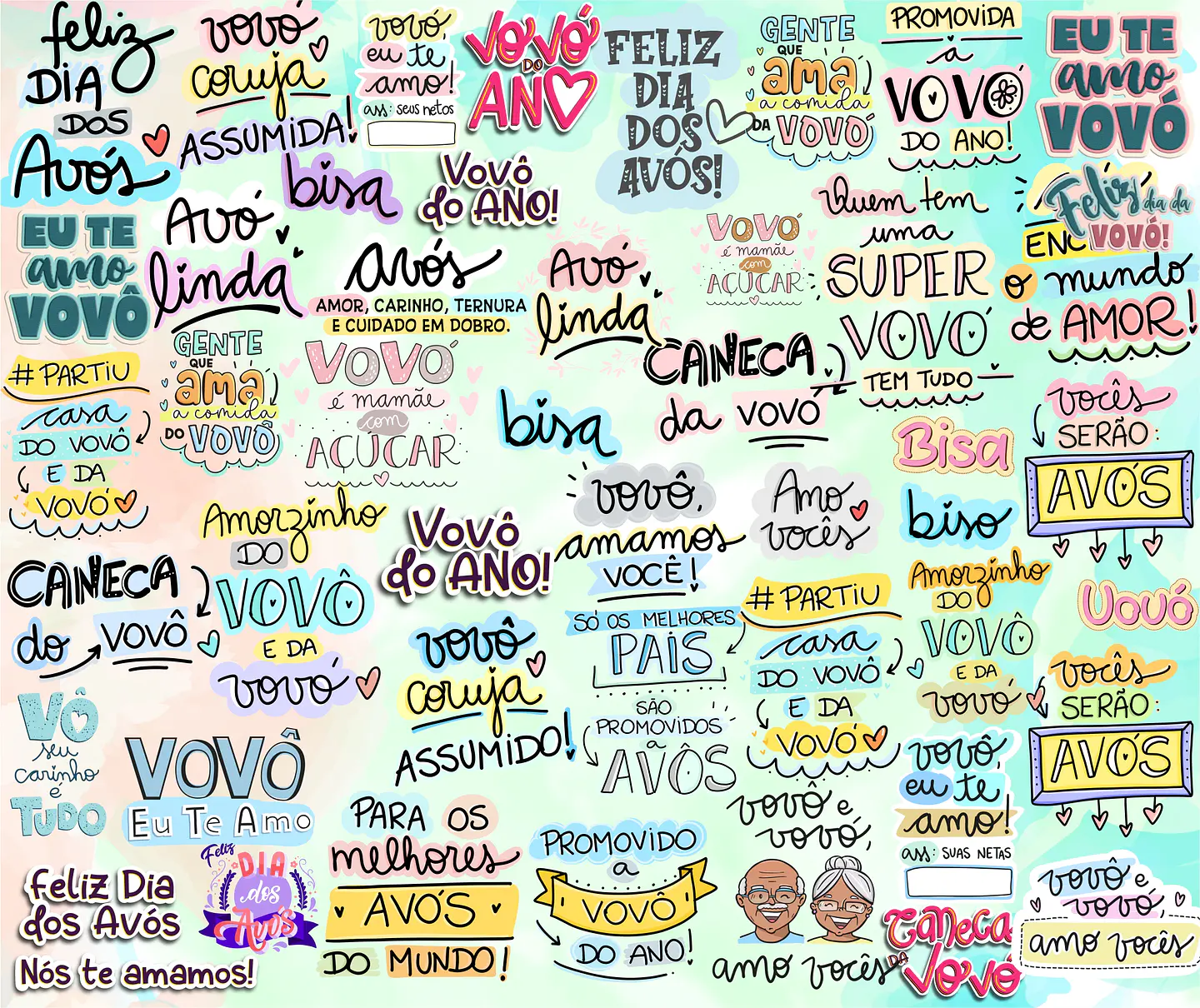 Kit Digital Lettering Frases Avos Avós Avô Avó Arquivos sem fundo Png 3