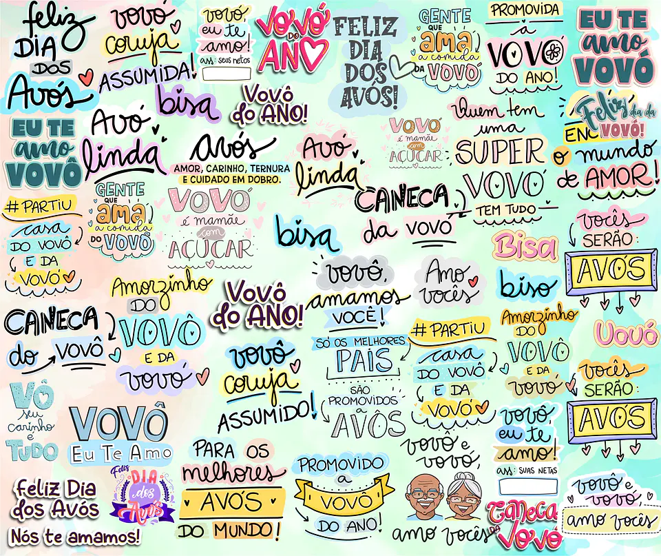 Kit Digital Lettering Frases Avos Avós Avô Avó Arquivos sem fundo Png 3