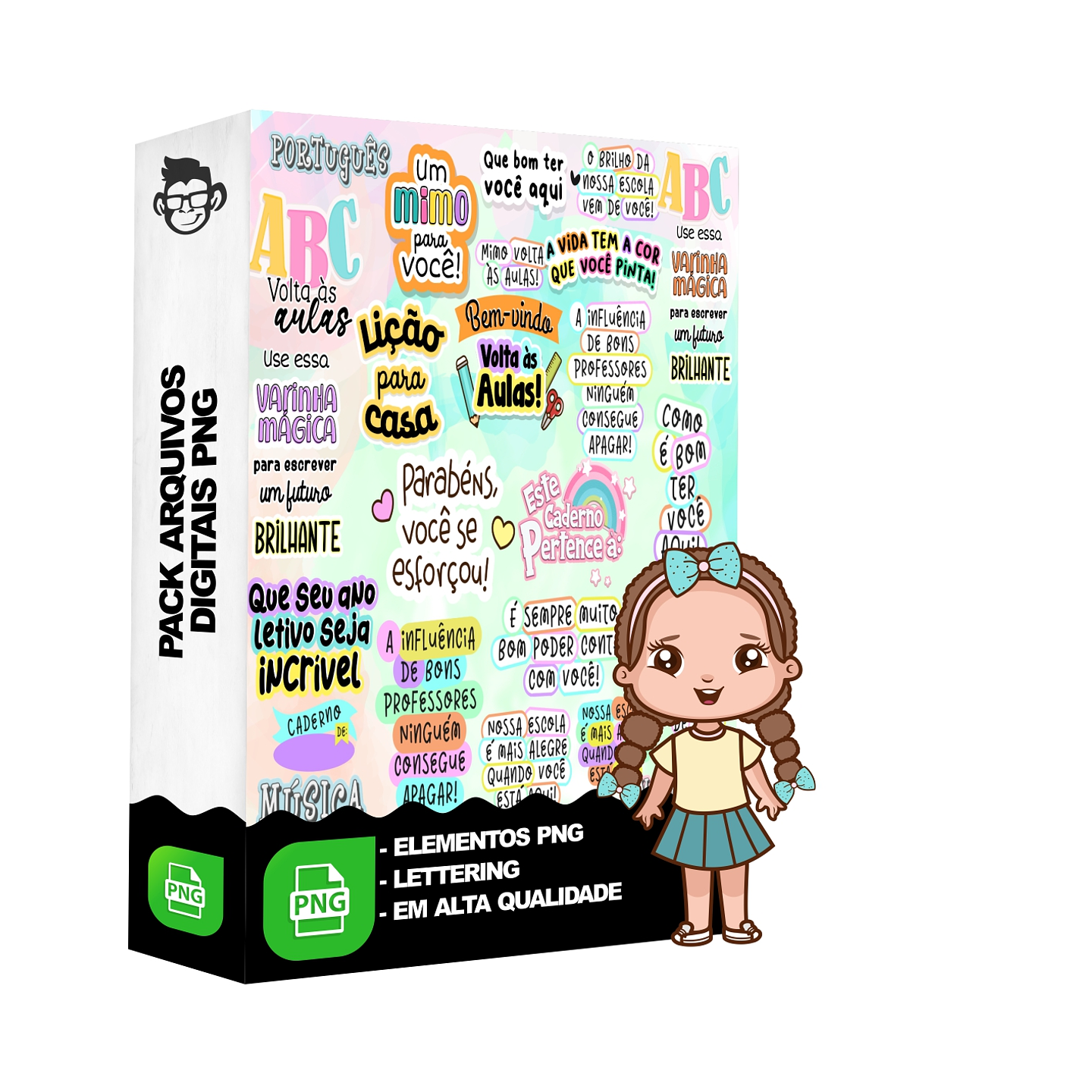 Kit Digital Lettering Frases Volta às Aulas Arquivos sem fundo Png 1