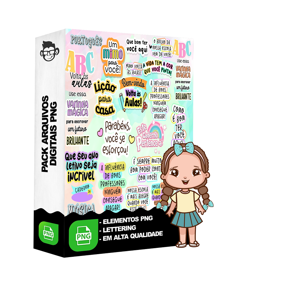 Kit Digital Lettering Frases Volta às Aulas Arquivos sem fundo Png 1