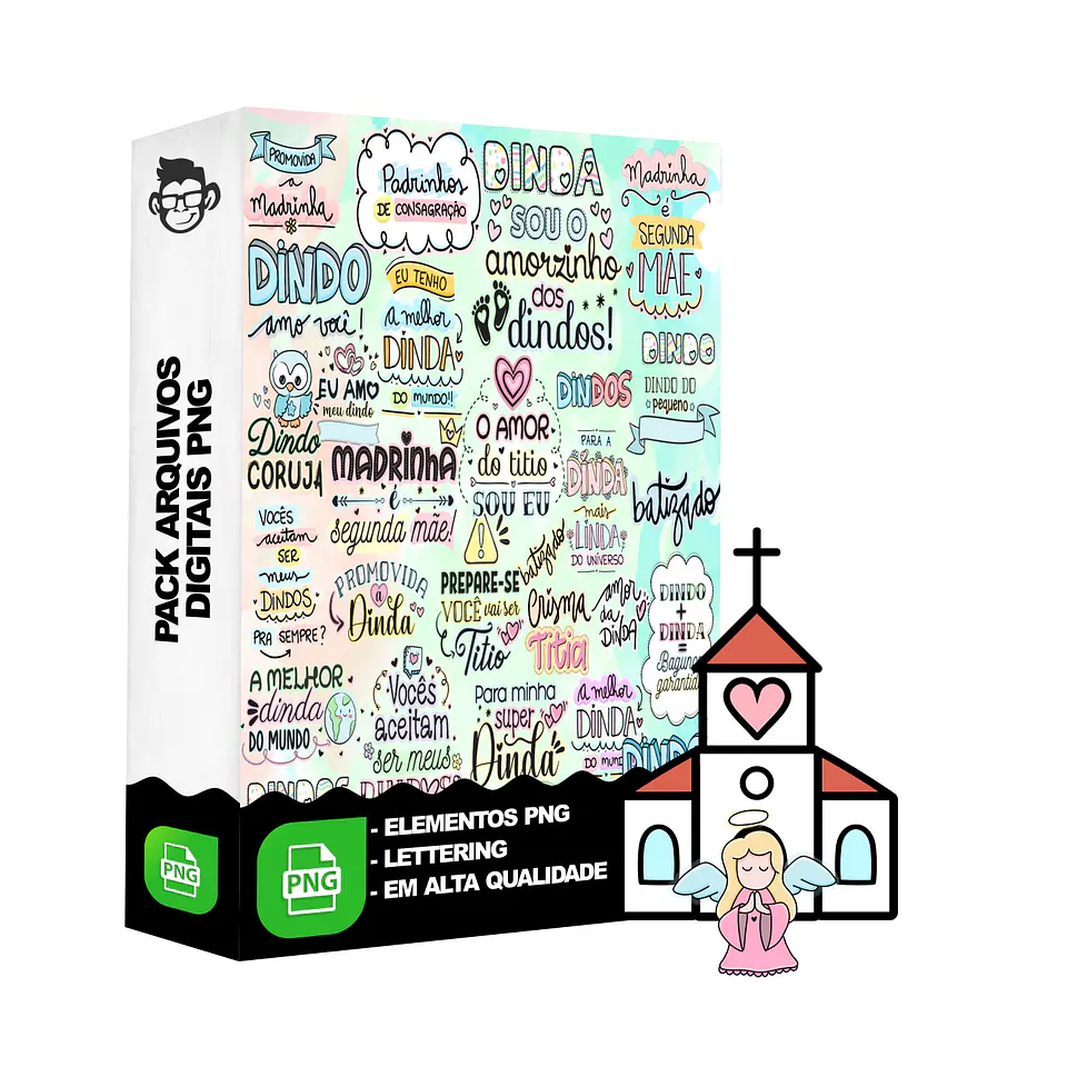 Kit Digital Lettering Frases Dindos Tios Dindas Tias Arquivos sem fundo Png 1