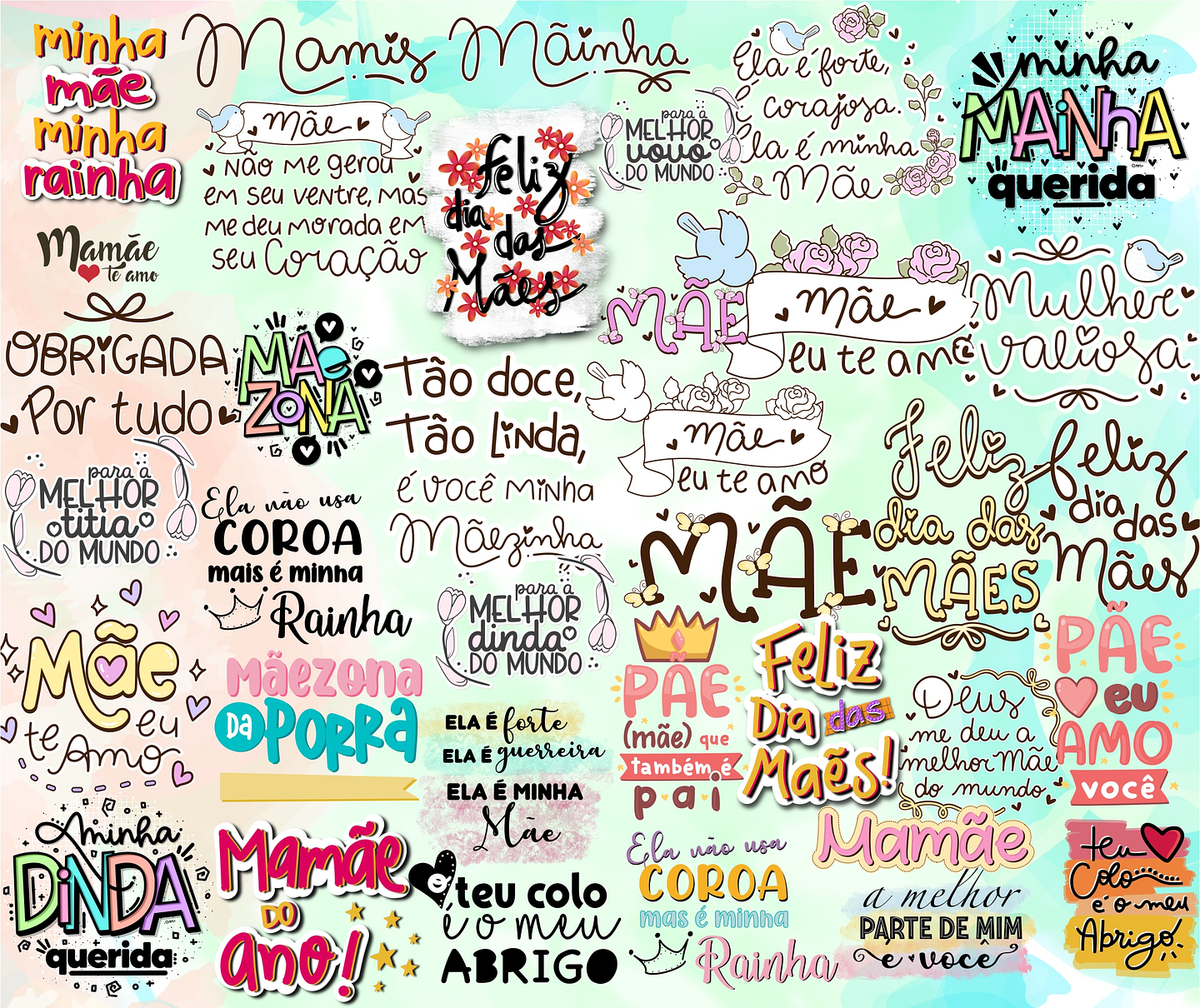 Kit Digital Lettering Frases Dia das Mães Arquivos sem fundo Png 2