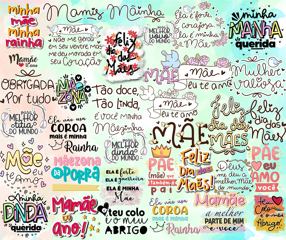 Kit Digital Lettering Frases Dia das Mães Arquivos sem fundo Png 2